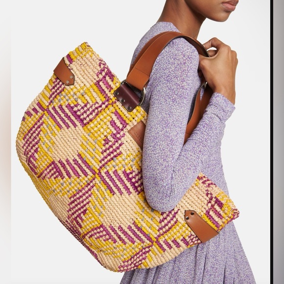 New ISABEL MARANT Bahiba Leather Trimmed Woven Raffia Tote Bag Handbag - Picture 2 of 10